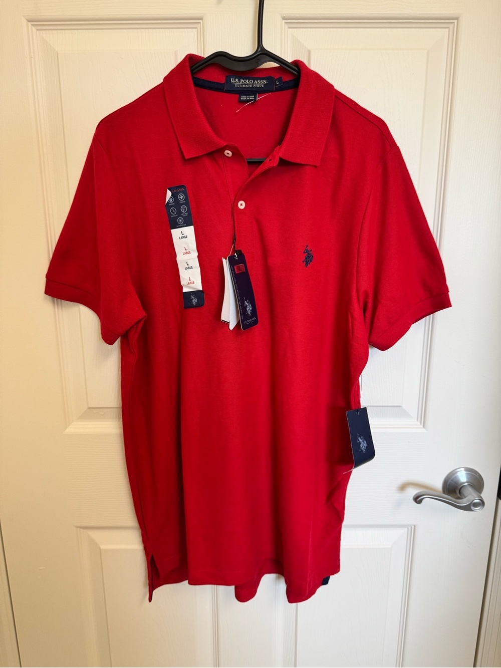 NWT U.S. Polo Assn. Red Short-Sleeve Polo with Embroidered Pony Logo Mens Large